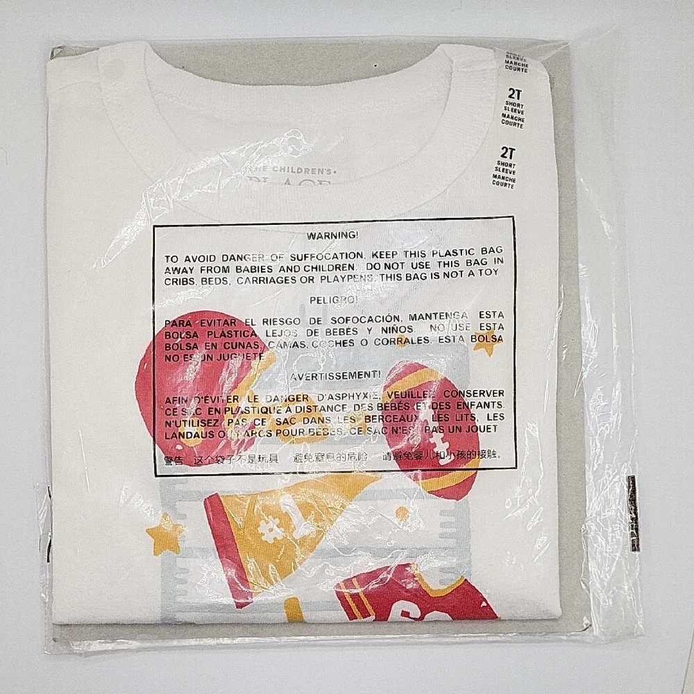 The Children's Place White Tee with Red and Yellow Football Graphic NWT